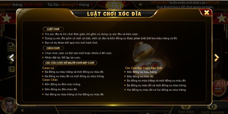 Người chơi game xóc đĩa Hitclub đặt tiền vào cửa cược tùy thích