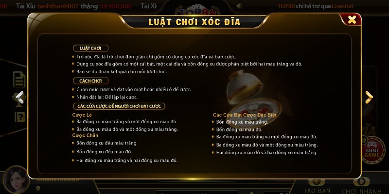 Xóc đĩa Top88 đa dạng kiểu cược hấp dẫn